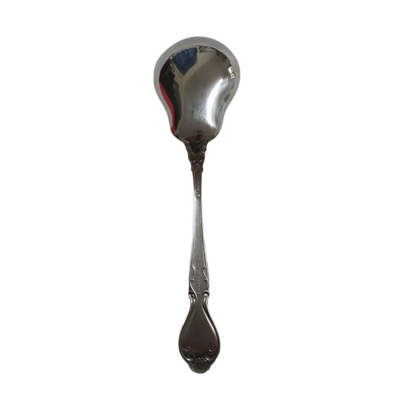 Vintage Lyons Queens Fancy Sugar Spoon Stainless Steel 6" Satin Black Accent 70s - Picture 8 of 13